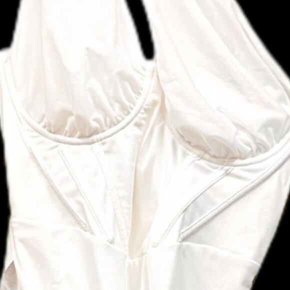White Ruching Bodycon Corset Inspired Bodice Very Flattering Cocktail Dress XL - Picture 2 of 9